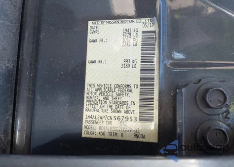 2012 Nissan Altima 2.5 S z USA, uszkodzony, nr VIN 1N4AL2AP7CN567953